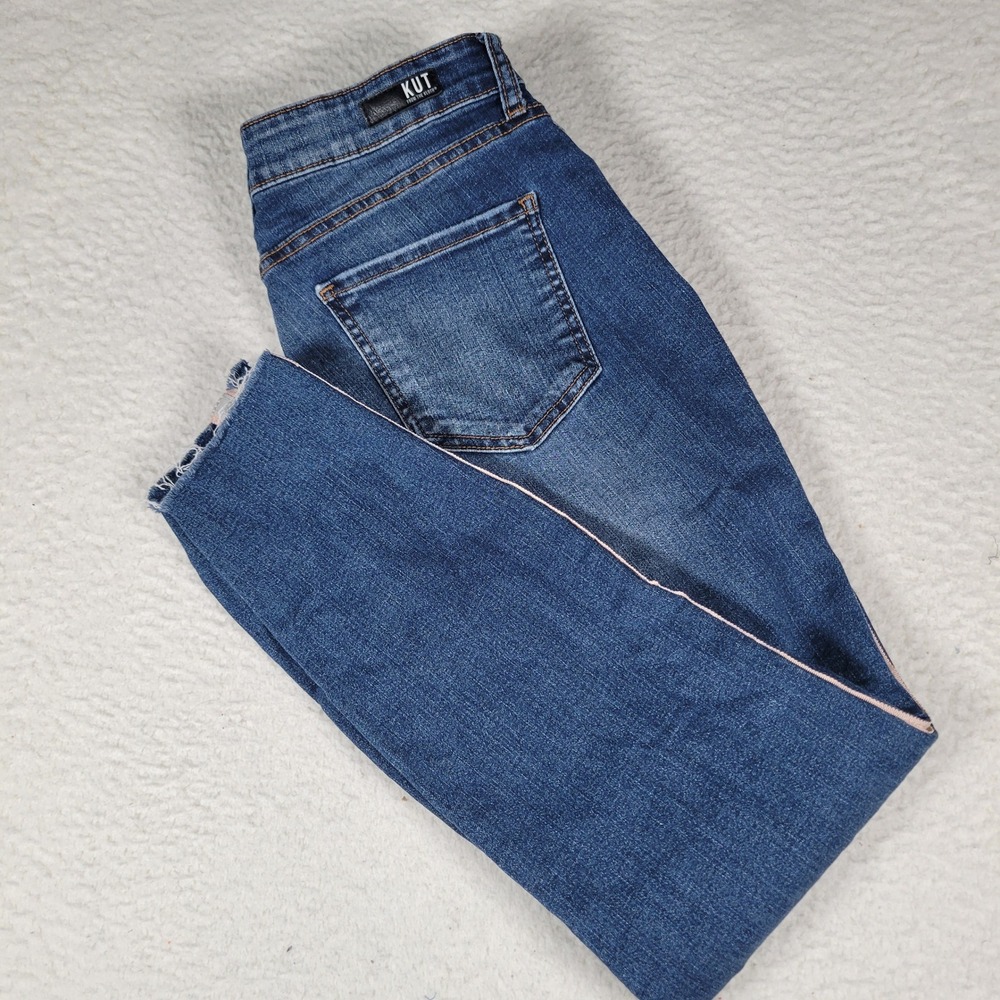 KUT from the Kloth Jeans Womens 10 Blue Skinny Ankle Side Stripe Raw Hem